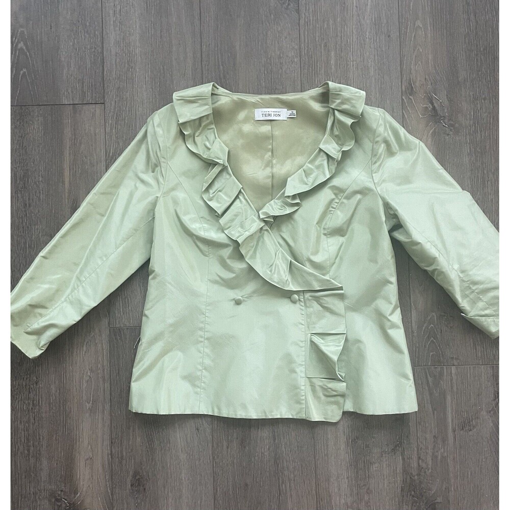 Rickie freeman Teri Jon Sage Green Silk Taffeta Jacket Size 10